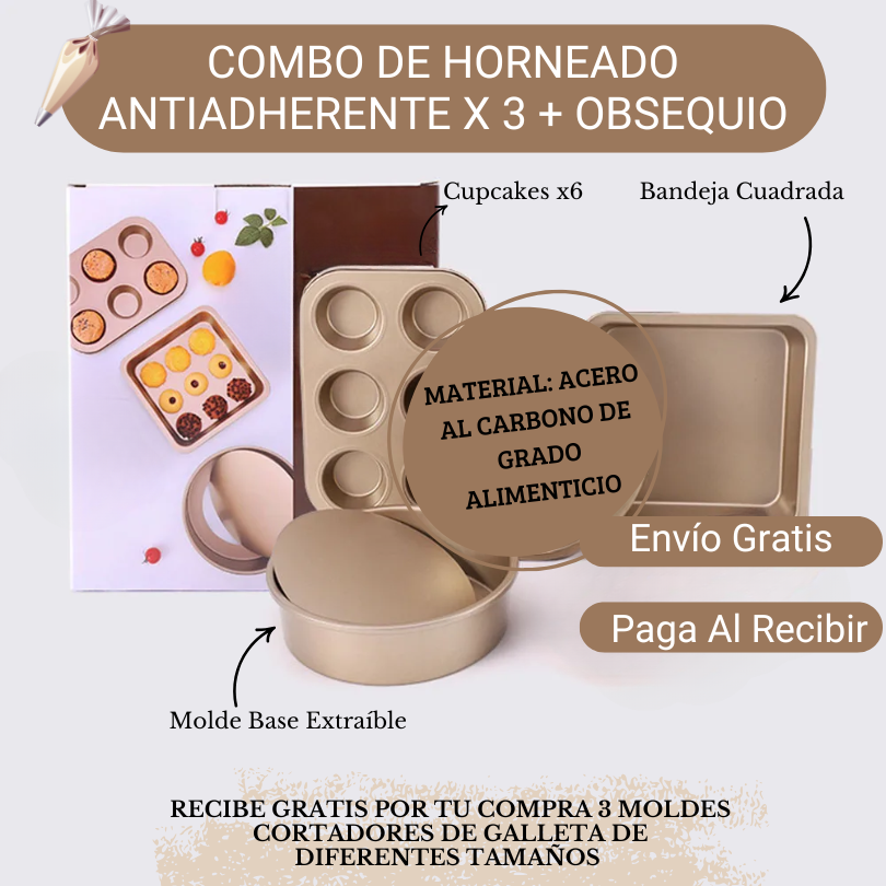 Nuevo Combo De Horneado Profesional Material PREMIUM X3 + 3 Moldes de Galletas De Obsequio