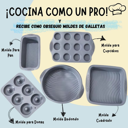 Nuevo Combo De Pastelería Profesional x5 En Silicona + 3 Moldes De Galletas De OBSEQUIO👩‍🍳🍞🧑‍🍳