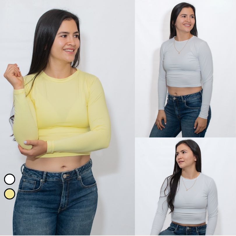 CROPTOP MANGA LARGA KORA TALLA ÚNICA - ELIGE TU COMBO DÚO + ENVÍO GRATIS