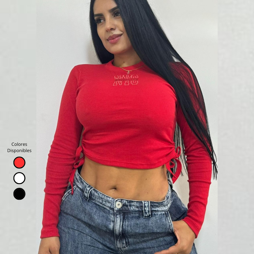 Nueva Blusa Manga Larga Cuello Redondo Con Recogidos Laterales + Envío Gratis 💥OFERTA ESPECIAL💥 X2 Unidades $115.100