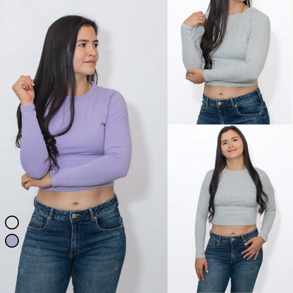 CROPTOP MANGA LARGA KORA TALLA ÚNICA - ELIGE TU COMBO DÚO + ENVÍO GRATIS